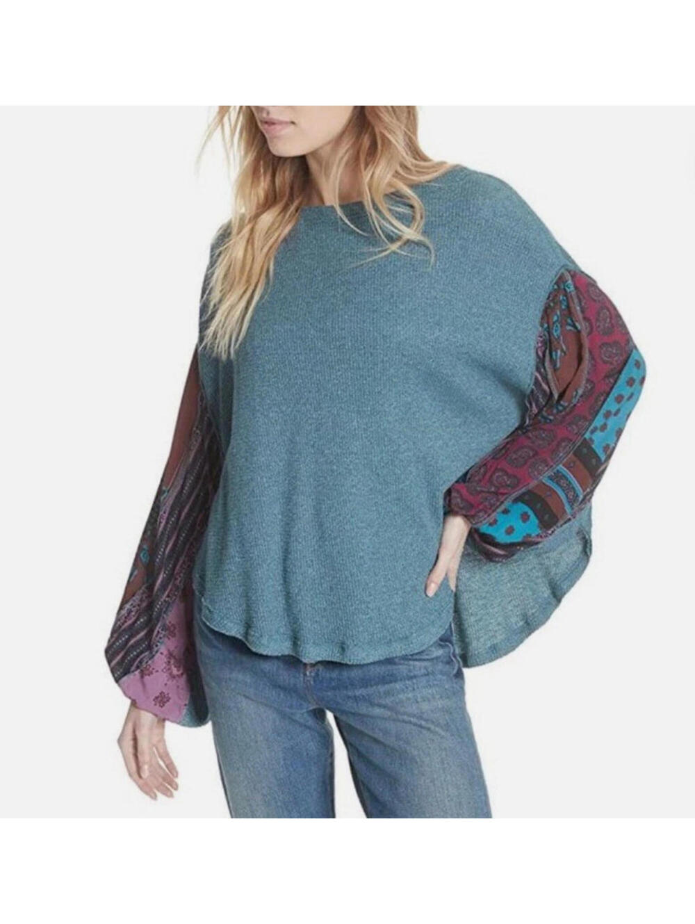 We The Free FP Waffle Knit Size Small Patch Balloon Sleeves